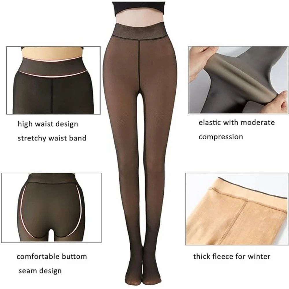 Women Skinny Fit Mid Rise Winter Wear Warm Fleece Thermal Leggings Tights Pants, - Image 4