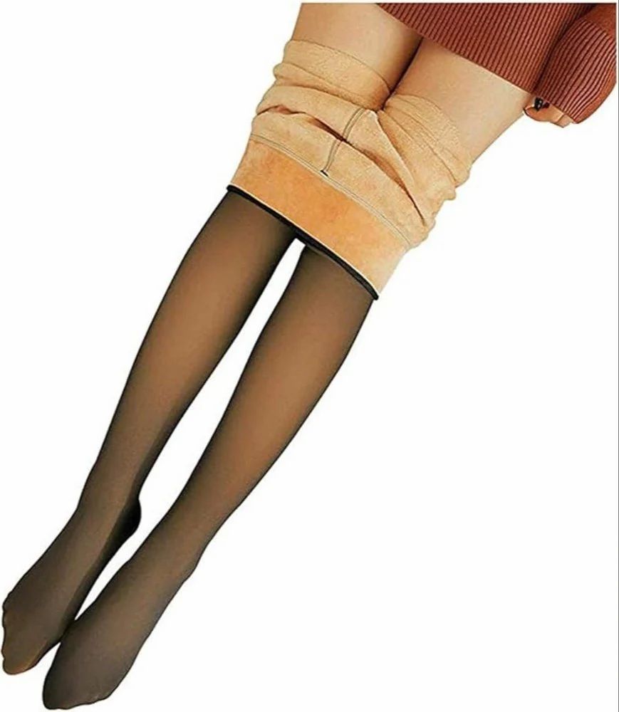 Women Skinny Fit Mid Rise Winter Wear Warm Fleece Thermal Leggings Tights Pants, - Image 5