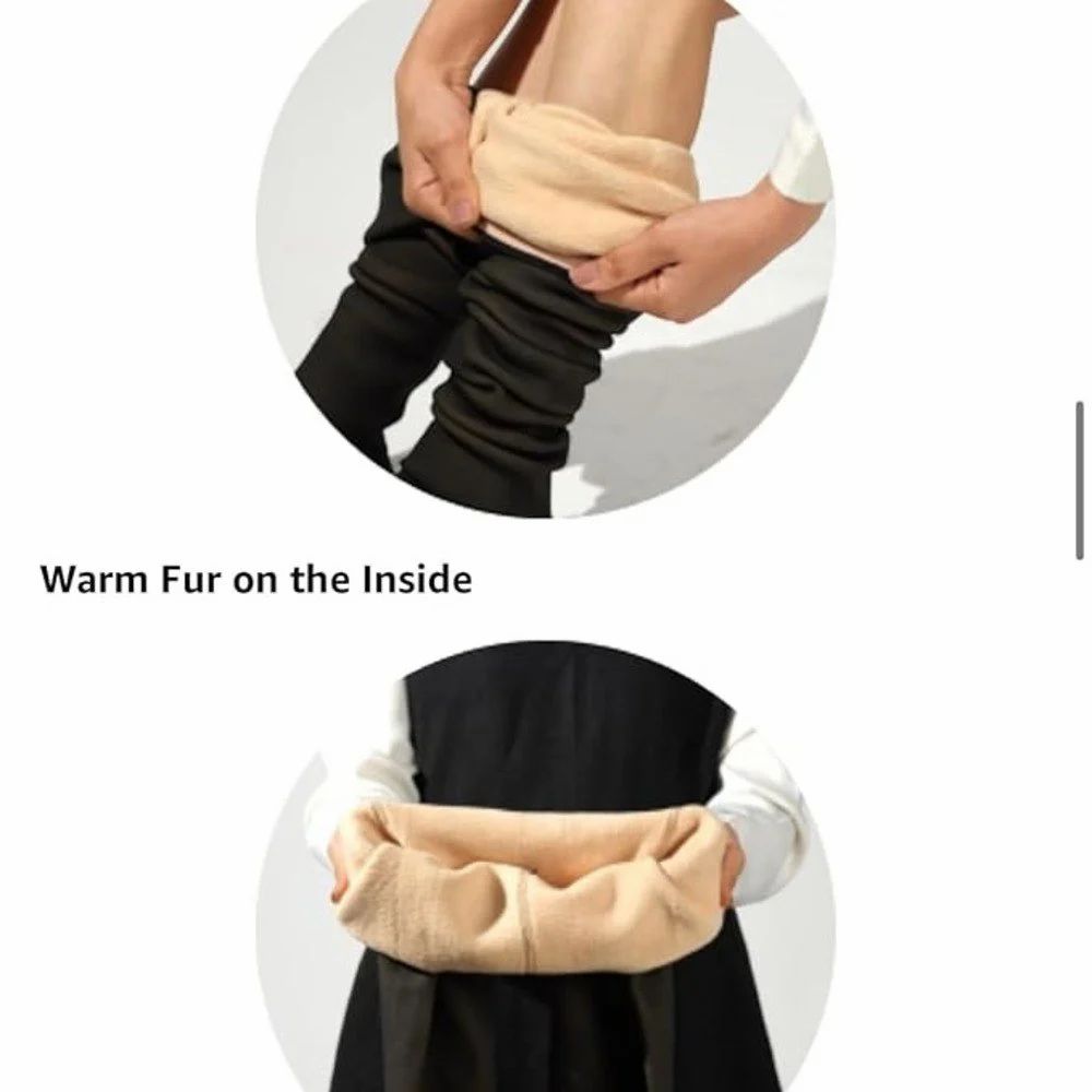 Women Skinny Fit Mid Rise Winter Wear Warm Fleece Thermal Leggings Tights Pants, - Image 2