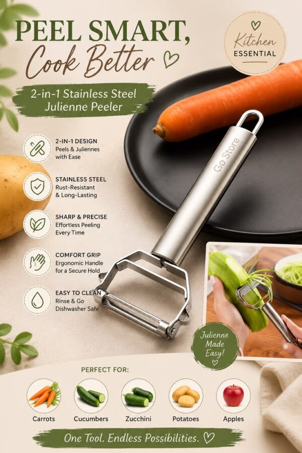 2 in 1 Stainless Steel Julienne Vegetable Peeler