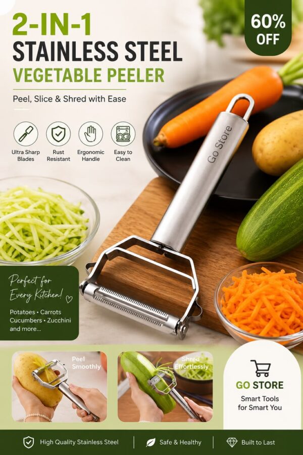 2 in 1 Stainless Steel Julienne Vegetable Peeler