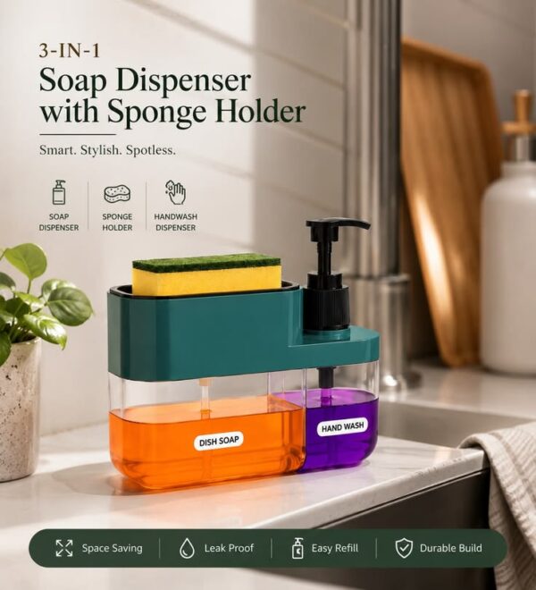 3-in-1 Soap Dispenser with Sponge Holder