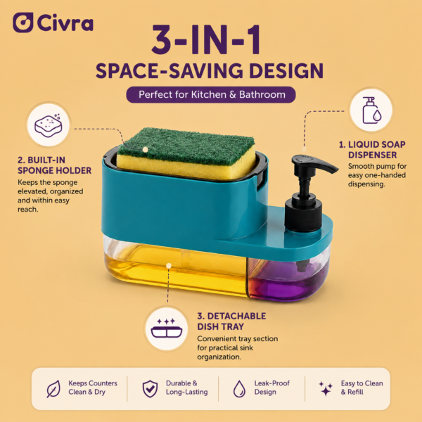 3-in-1 Soap Dispenser with Sponge Holder